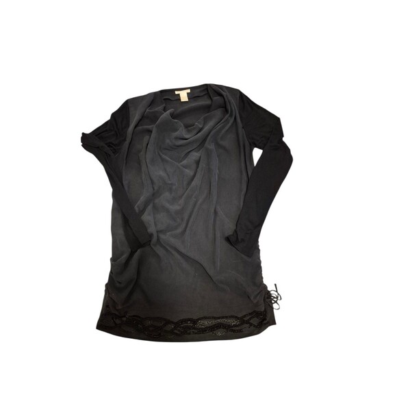 Gold Hawk Silk Dress Beaded Mixed Media Ruched Slip Dress Shift Dress Black Sz L - Picture 1 of 5